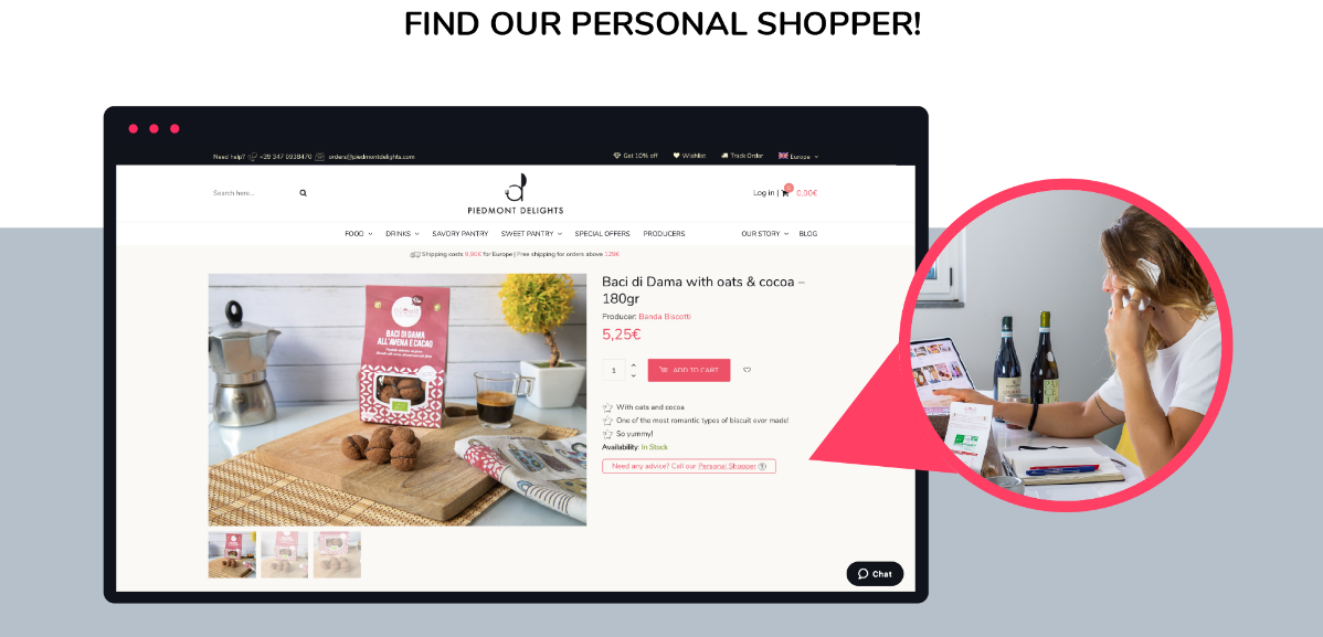 Opzione personal Shopper sull'e-commerce di Piedmont Delights